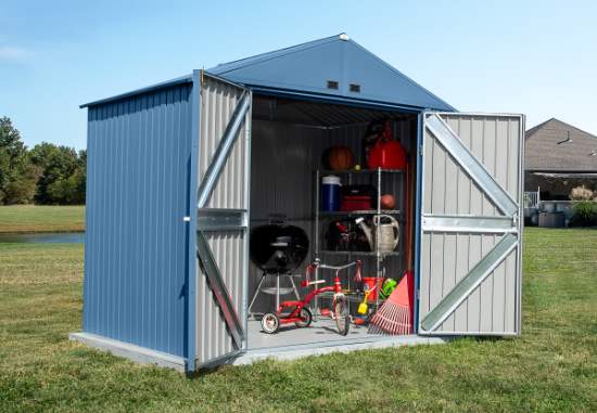 Arrow 8x6 Elite Steel Storage Shed Kit - Blue Grey (EG86BG) This shed helps you to organize your tools and equioment. 