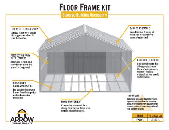 Arrow Floor Frame Kit for Classic 12x12 Shed (FKCS06) Infographic of the floor frame kit. 