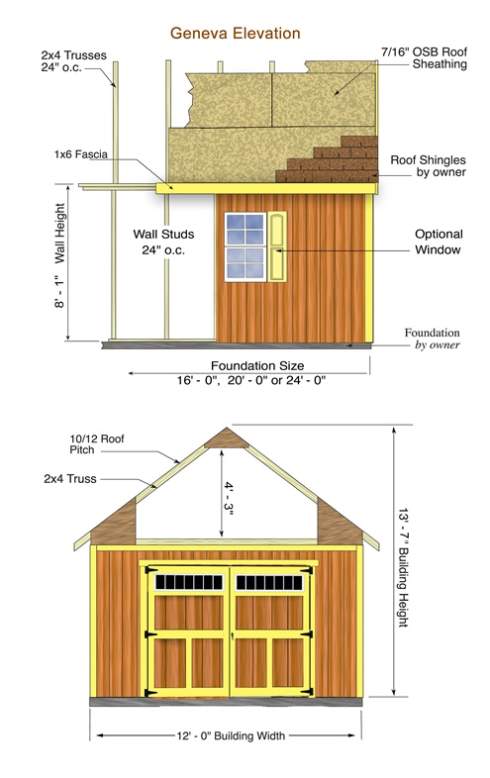 Best Barns 12x16 Geneva Wood Storage Shed Kit (geneva1216) Dimensions of the Geneva shed 
