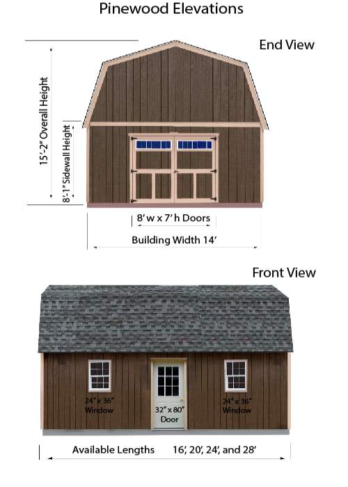 Best Barns 14x28 Pinewood Wood Storage Shed Kit (pinewood_1428) Shed Elevation 
