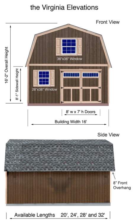 Best Barms 16x28 Virginia Wood Storage Shed Kit (virginia_1628) Shed Elevation Dimensions 