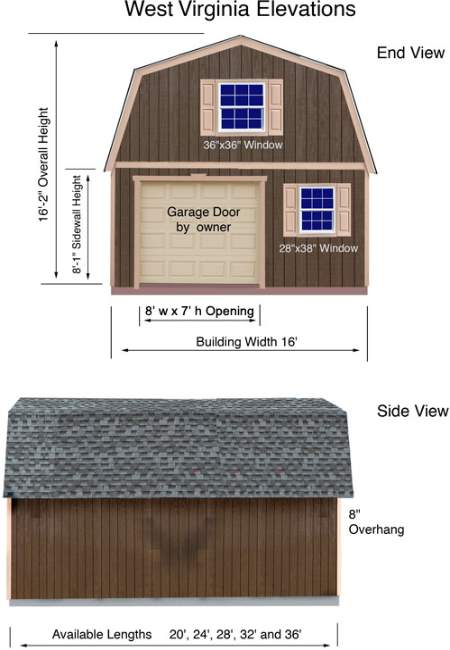 Best Barns West Virginia 16x20 Wood Storage Shed Kit (westvirginia_1620) Shed Elevation Dimensions