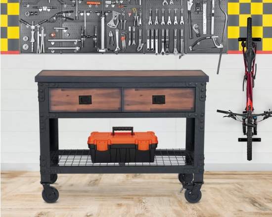 Duramax 48x24 2 Drawer Rolling Workbench - Wood Top (68002) This rolling workbench is best for your garage to store some tools. 