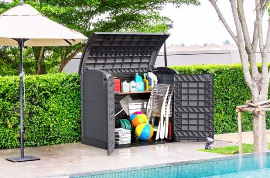 Duramax StoreAway Arc Lid Gray Horizontal Shed - 1200L (86633) Perfect storage for pool supplies. 