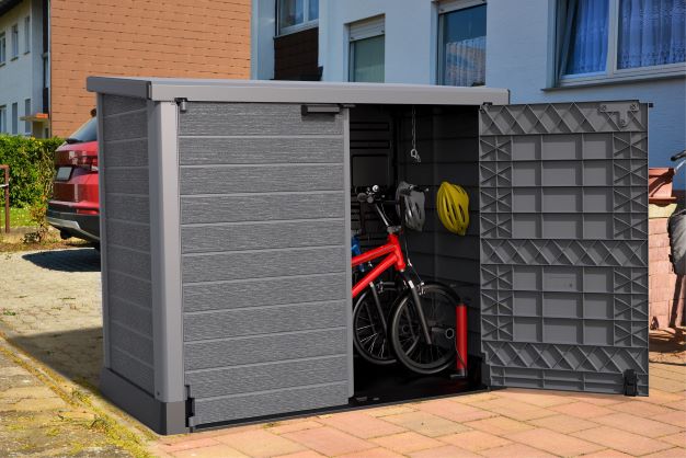 Duramax StoreAway Flat Lid Gray Horizontal Shed - 1200L (86630) Perfect storage for your bike and its equipment. 