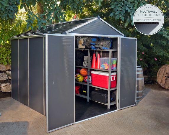 Palram  - Canopia 6x10 Rubicon Shed with Floor - Dark Grey (HG9710GY) This shed is the best place to store your lawn and garden tools. 