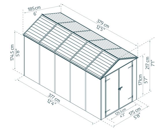 Palram  - Canopia 6x12 Rubicon Shed with Floor - Dark Grey (HG9712GY) Shed Dimensions 