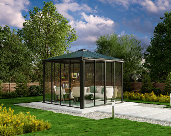 Palram – Canopia Ledro 10x10 Steel Enclosed Gazebo Kit w/ Screen Doors - Assembled