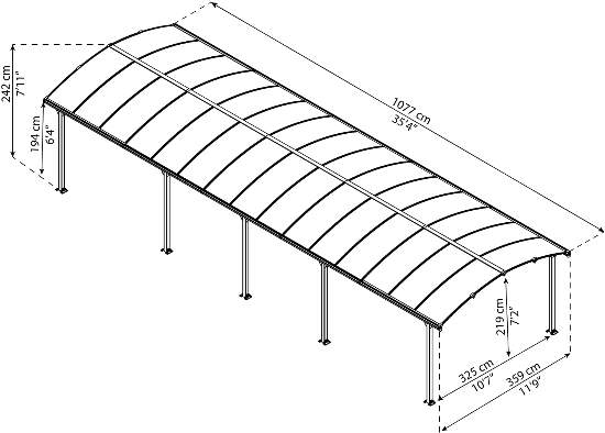 Palram Arcadia 12x35 Aluminum & Steel Carport Kit (HG9113) Protects your vehicle from the harsh weather element. 