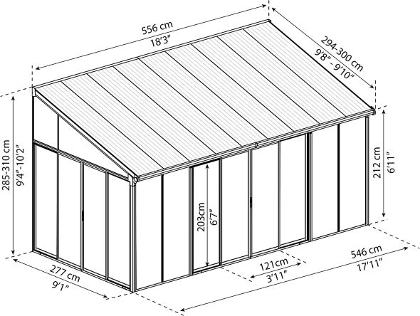 Palram - Canopia 10x18 SanRemo Patio Enclosure - Gray/Clear (HG9065) Dimensions of the 10x18 Patio Enclosure