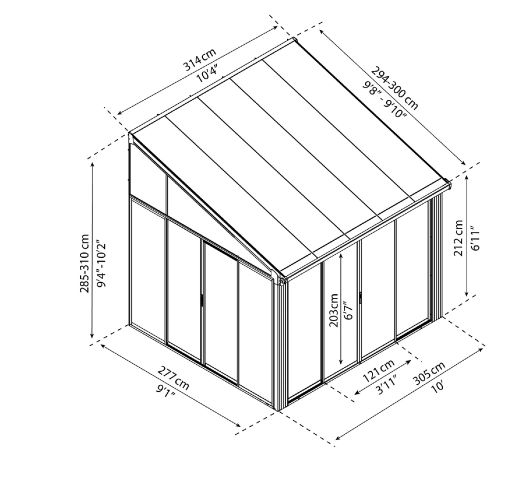 Palram - Canopia 10x10 SanRemo Patio Enclosure - Gray/Clear (HG9069) Dimensions of the 10x10 Patio Enclosure