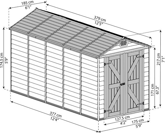 Palram - Canopia 6x12 Skylight Shed with Floor - Gray (HG9612GY) Dimensions of the shed 