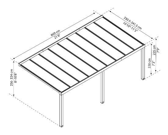 Palram Stockholm 11x22 Patio Cover Kit - Gray Clear (HG9461) Patio Cover Dimensions