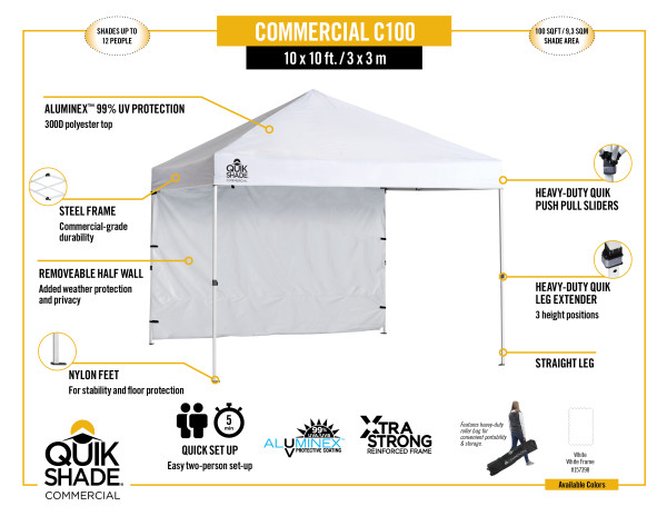 Quik Shade Expedition EX100 10x10 Straight Leg Canopy - White (167512DS) Infographic of Commercial C100 