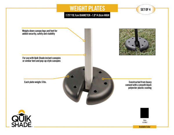 Quik Shade Weight Plate Kit for Canopies (139962DS) Infographic of the Weight Plate 