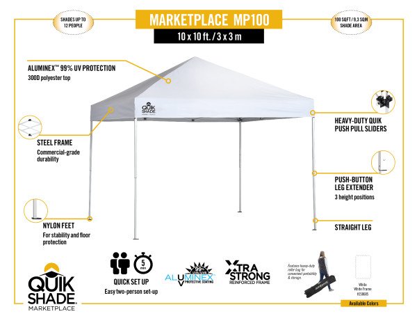 Quik Shade Marketplace 10x10 Straight Leg Canopy - White (158685DS) Infographic of Marketplace MP100 