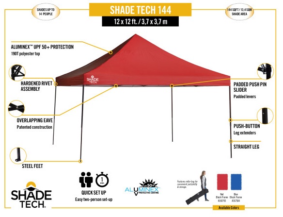 Quik Shade Shade Tech ST144 12x12 Straight Leg Canopy - Red (160793DS) Infographic of Shade Tech 12x12
