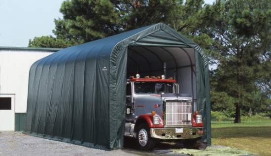  ShelterLogic ShelterCoat 16x44 Green Fabric Garage Kit - Peak (95944) An ideal storage solution for your long trucks. 