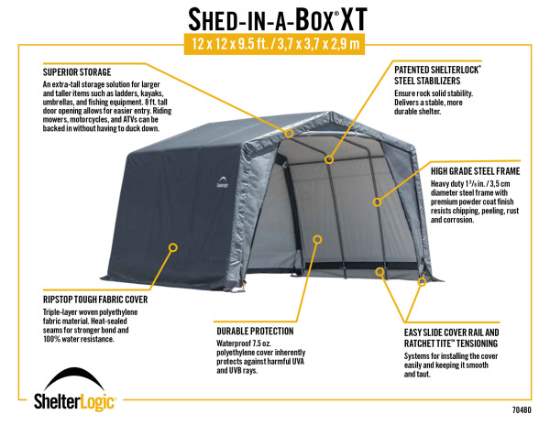 ShelterLogic Shed-In-A-Box 12x12 XT Gray Shelter - Peak (70480) Infographic 
