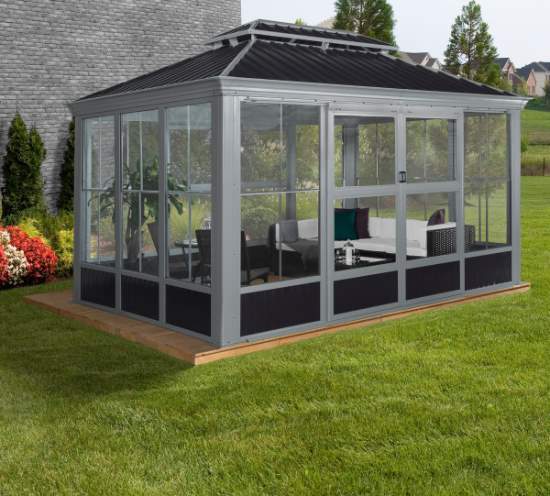 Sojag 10x14 Bolata Solarium - Light Grey/Black (445-9168020) This solarium will fully protect you to any weather elements.  