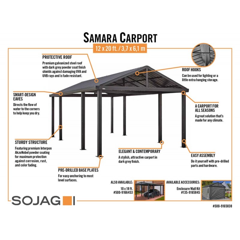 Sojag Samara 12x20 Carport Features