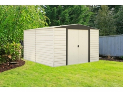 THE COMPLETE KIT! ARROW 10x12 VINYL DALLAS SHED w/ FOUNDATION & SHELVING FOR ONLY $989.95!!!